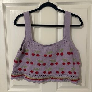 Zara Purple Cherry Knit Crop Top